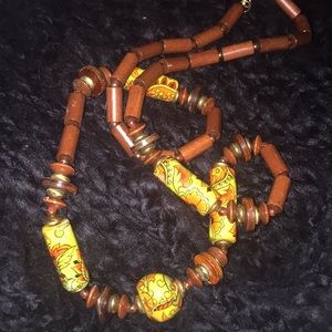 Vintage Porcelain and Wooden Beaded Necklace